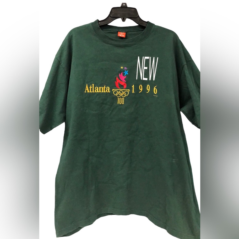 Atlanta 1996 Olympics embroiders on hunter green single stitch Tshirt XL